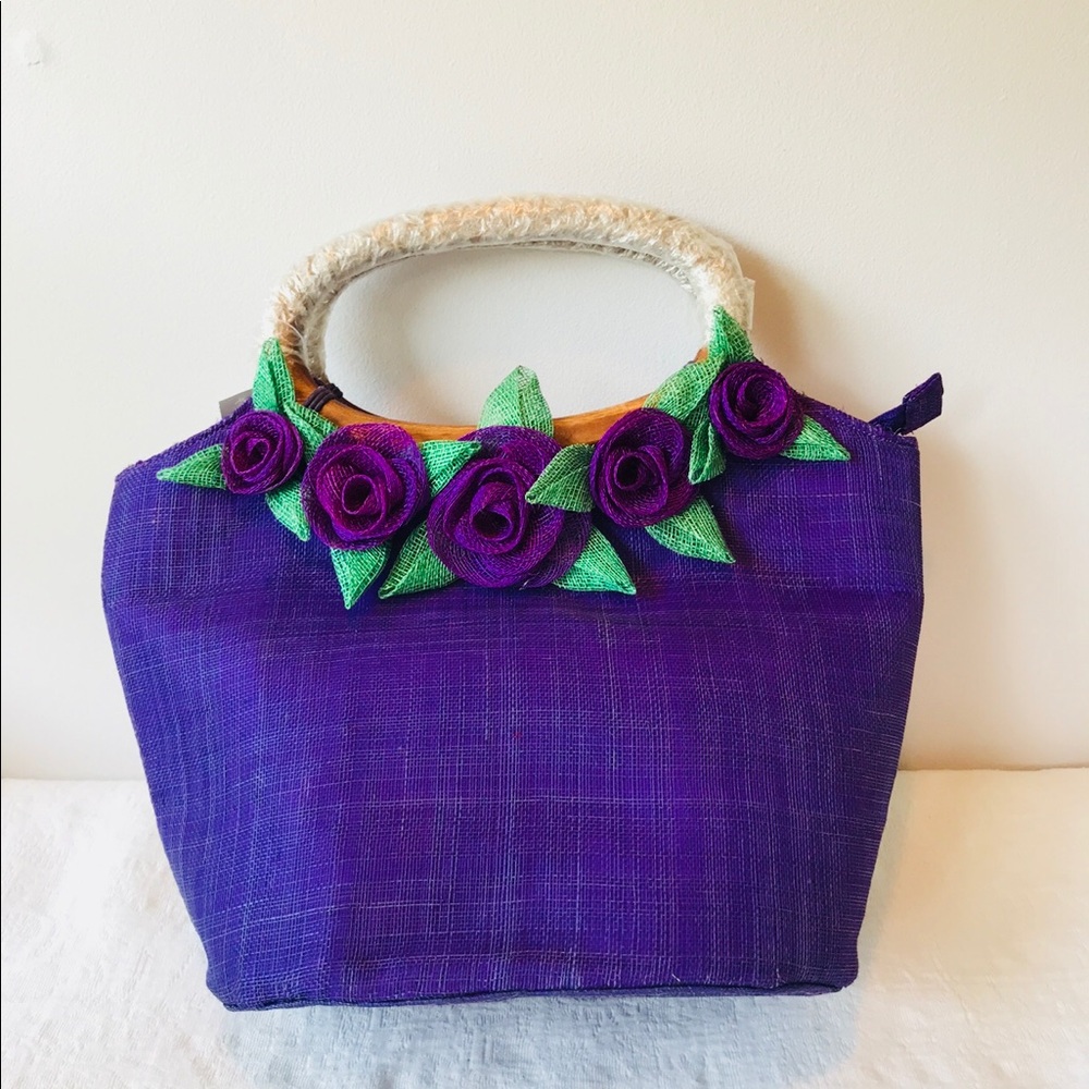 Handmade Floral Summer Bag....Wooden Handle